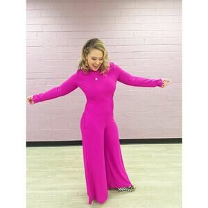 ADAM LIPPES Hot Pink Magenta Long Sleeve Crew Neckline Jumpsuit size 6